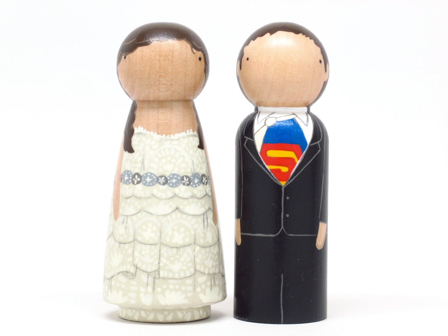 The Original Personalized Wedding Cake Toppers Bride/Groom Wedding Decor Cake Toppers Superman Wooden Doll Anna Leigh and Juan Donado