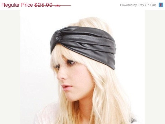30 OFF SALE Babooshka Black Faux Leather Turban Featured In Aprils Lucky Mag