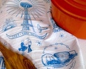 Tea Towel Dish Cloth Seattle Center Space Needle Blue Floursack Towel