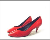 80's vintage RED leather heels pumps shoes 8 N