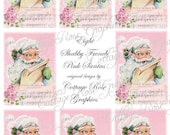 Large digital download collage Pink Shabby French Santa Roses ATC ACEO gift tags ECS buy 3 get one free
