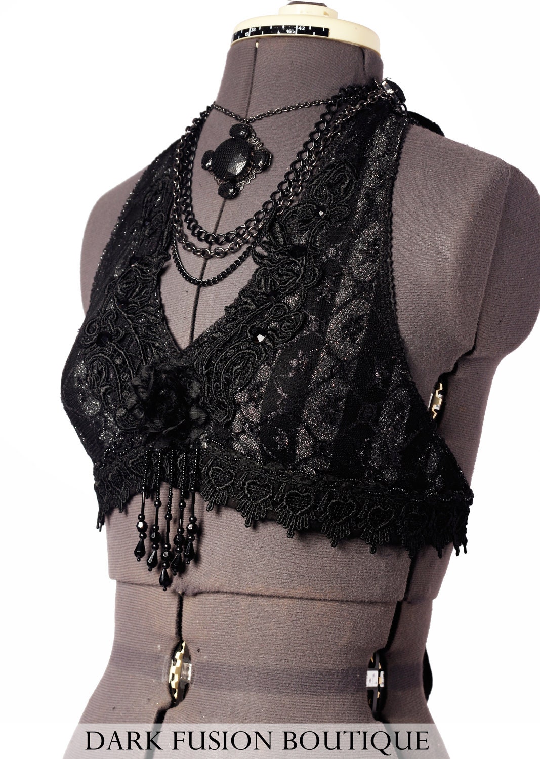 Halter, B, C, or D Cup,  Black and Gray Stripe Sparkle, Noir, Bellydance, Dance, Costume, Tribal, Dark Fusion Boutique, Kuchi, Bra, Gothic