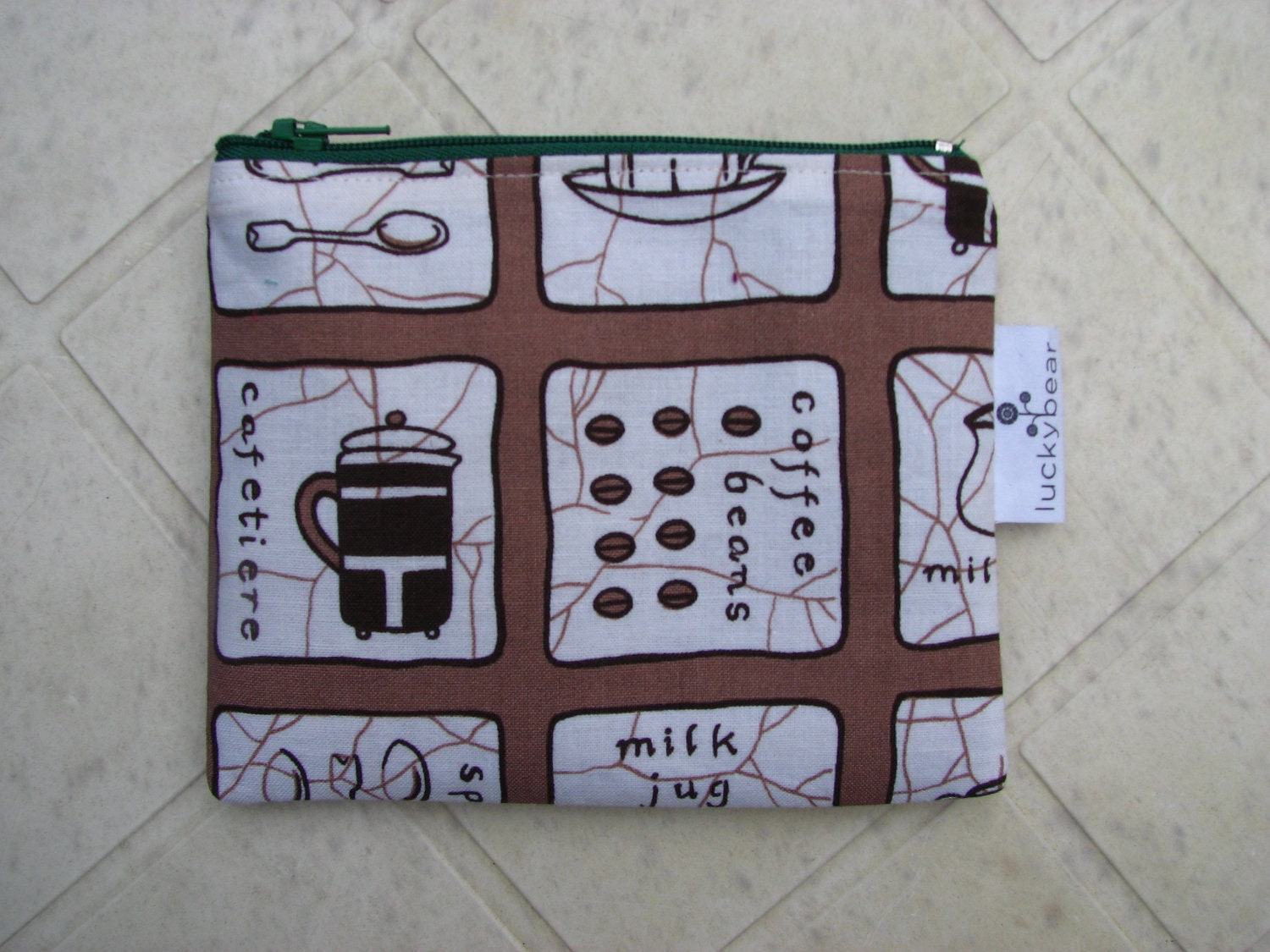 Small flat coin purse in fun coffee print
