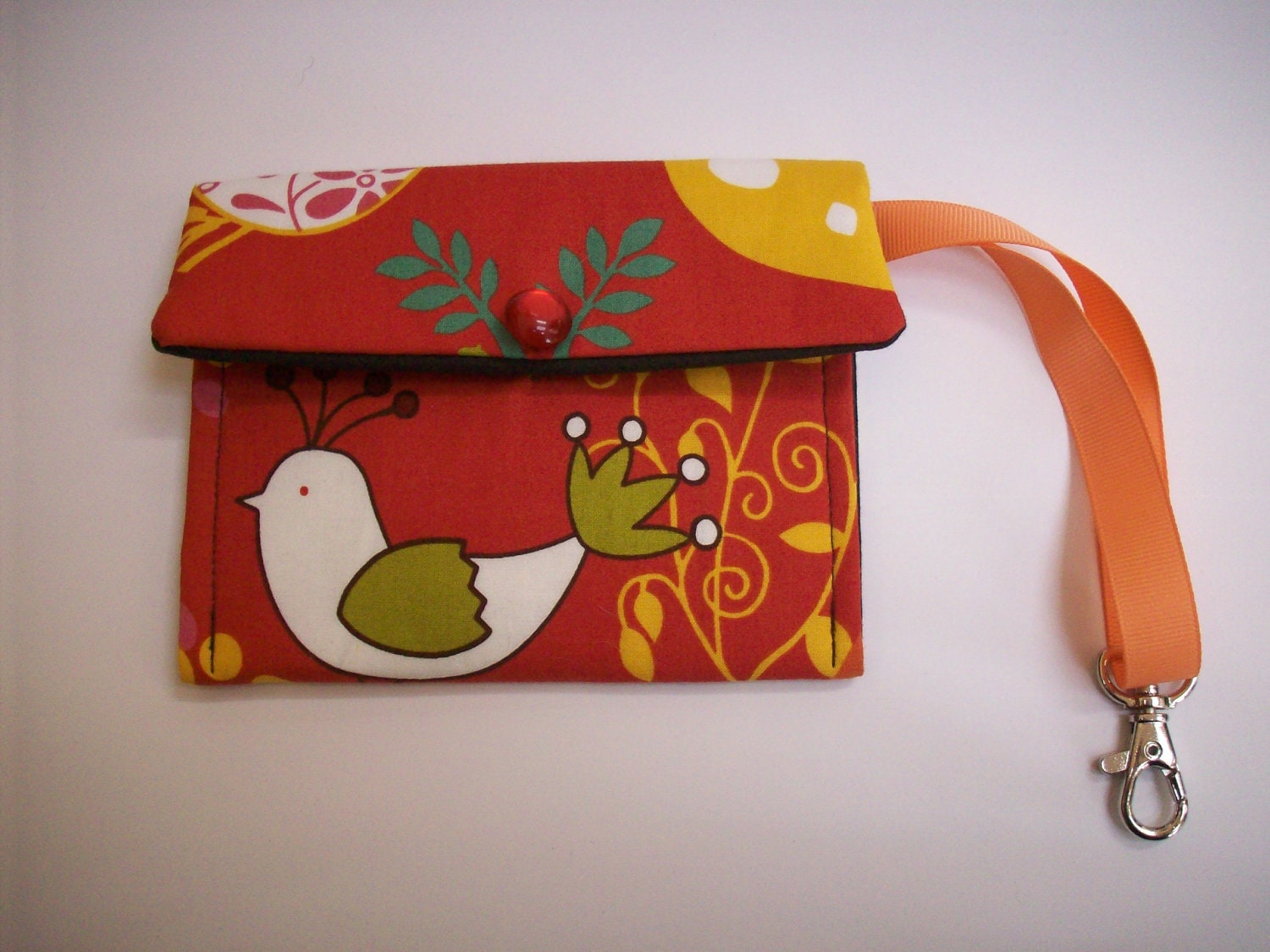 Woodland Birdie or Brown Argyle Wristlet/Envelope/Wallet with Swivel Clip Choose Your Print