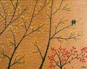 Abstract Landscape Handmade Painting Original Modern Texture Impasto Palette Knife Tree Wall Décor "Chipping Birds"