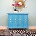 Mid Century TURQUOISE Blue Vintage Mini CREDENZA BAR Cabinet