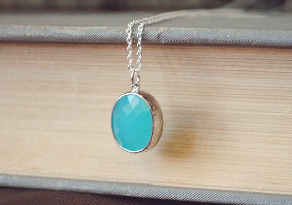 yeahhello. silver turquiose blue drop of light necklace
