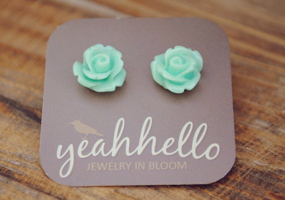 aqua blue parade rose flower earrings by yeahhello