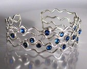 Sterling silver cuff bracelet with blue paua shell, wide, adjustable, abalone ,statement