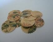 Circle sticker envelope seals - rich Edwardian flower print beige sage pink colours
