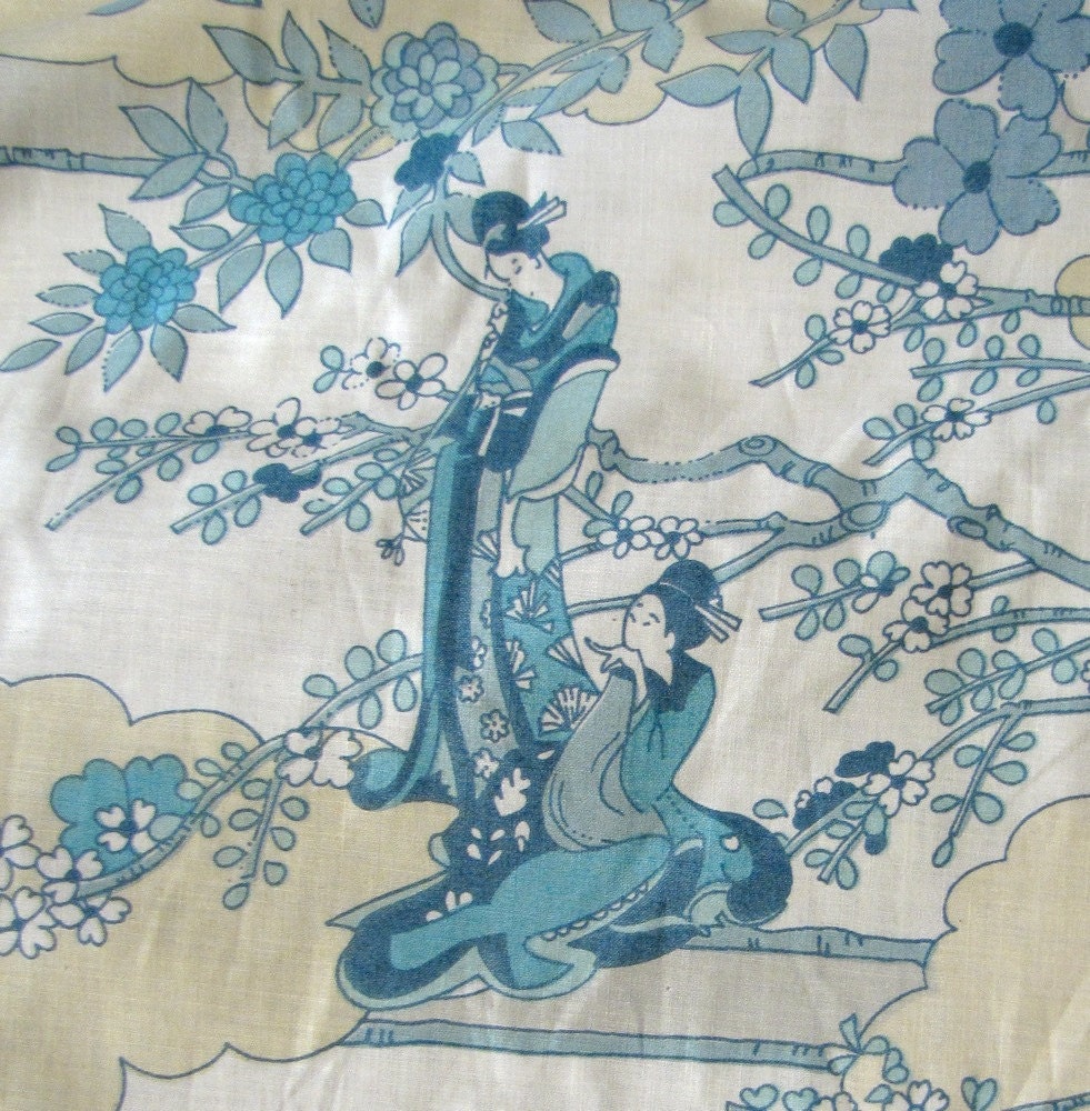 Vintage Chinoiserie Toile Fabric Drapery Yardage by AustinModern