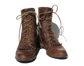 Dark Brown JUSTIN Leather Lace up Ankle Boots size: 6 - TanakaVintage