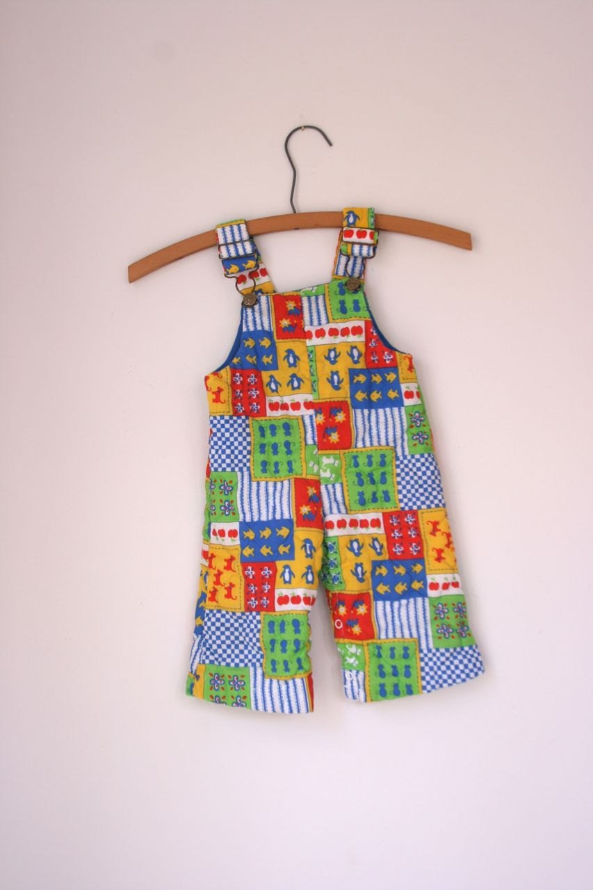 Vintage Heircraft by Freitag patchwork quilted overalls 6 to 9 months