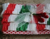 Vintage 1940s Red and Green Candy Cane Striped Christmas Crepe Paper Ruffles