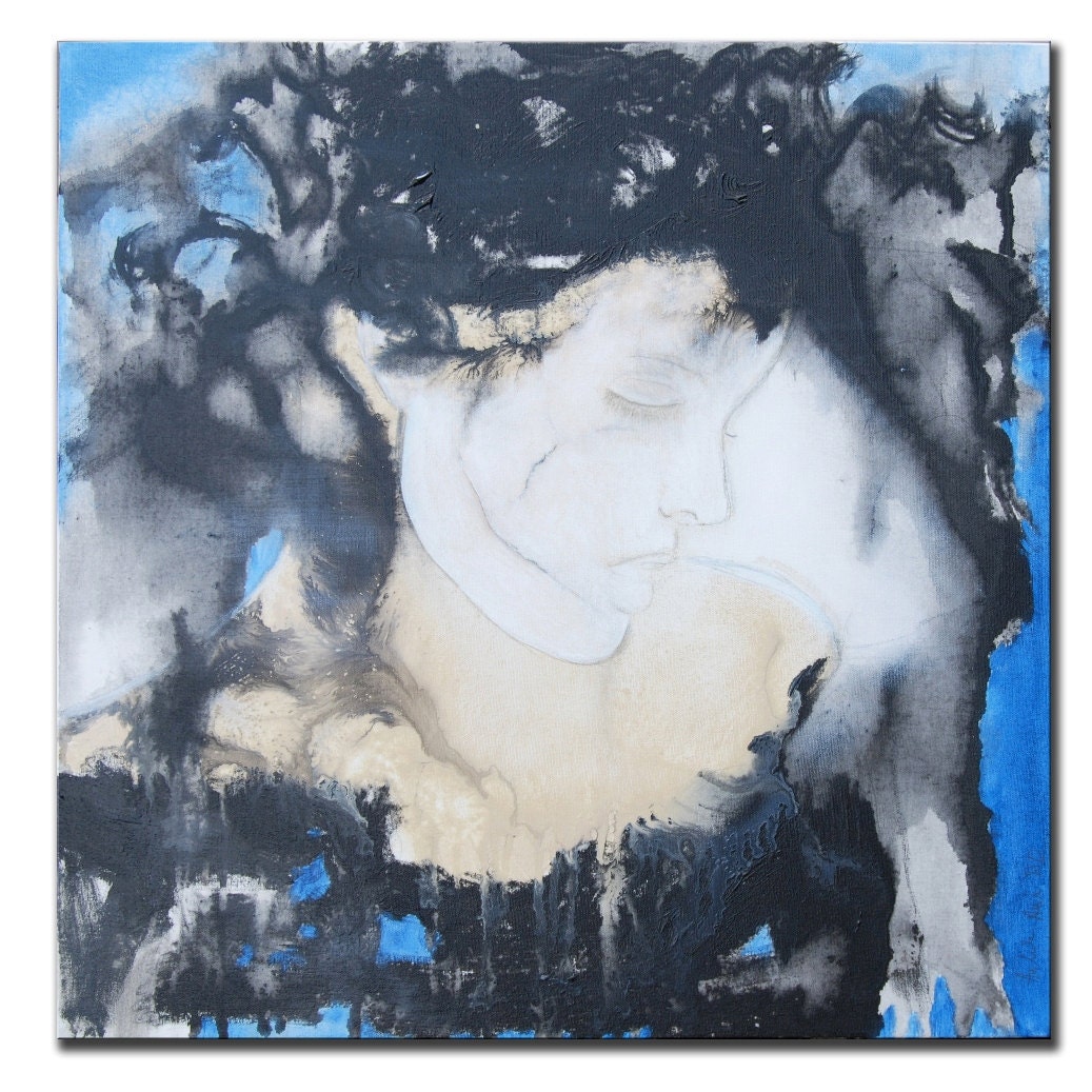 Abstract Painting, Portrait Painting, Woman Painting, Figure Painting, Blue Figure Painting, Original Blue Figure Painting
