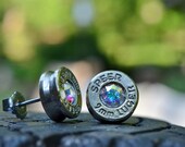 Bullet Earrings stud or post, nickel silver Speer 9mm Luger with Swarovski crystals