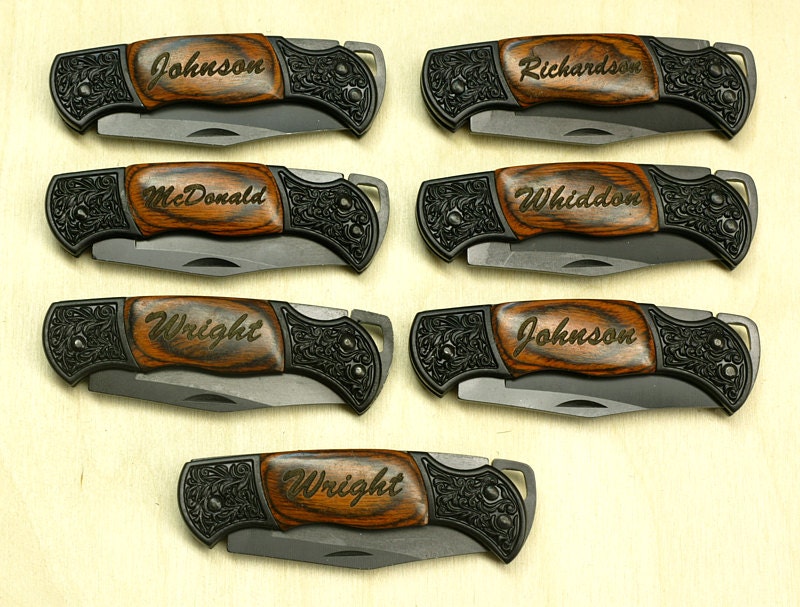 12 Personalized Laser Engraved DecoGrip Hunting/Pocket Knife Best Man Groomsman Birthday Fathers Day