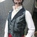 Black and Silver Jolly Roger Skull Silk Brocade Steampunk Victorian Lapeled Gentlemen's Vest