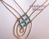 SALE Vintage 70s Liquid Gold & Faux Turquoise Necklace