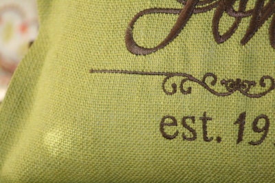 Burlap Pillow Embroidered with Family Name