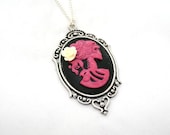 SALE - Purple Bride Necklace, Skeleton Cameo, Lolita, Day of the Dead, Halloween