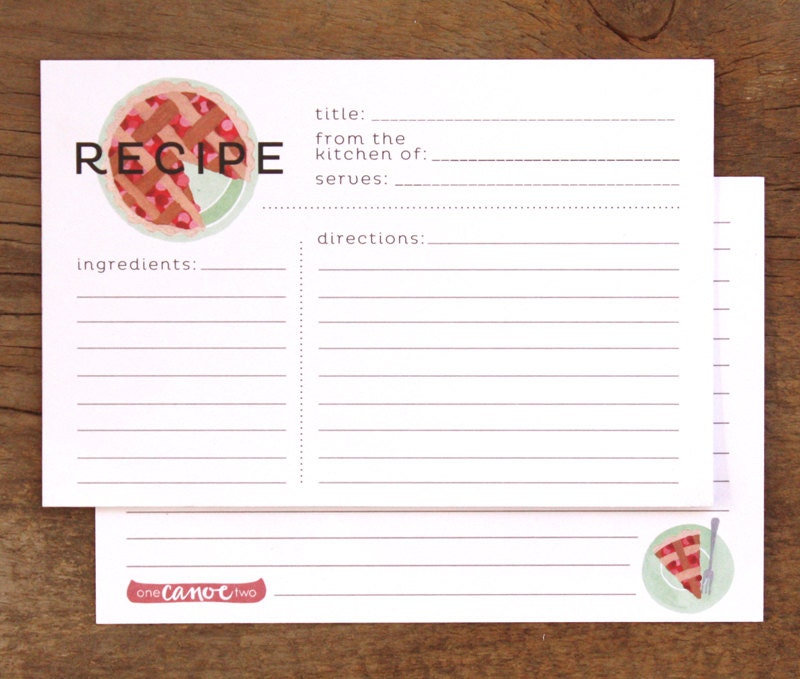 Modern Pie Recipe Cards Set of  15