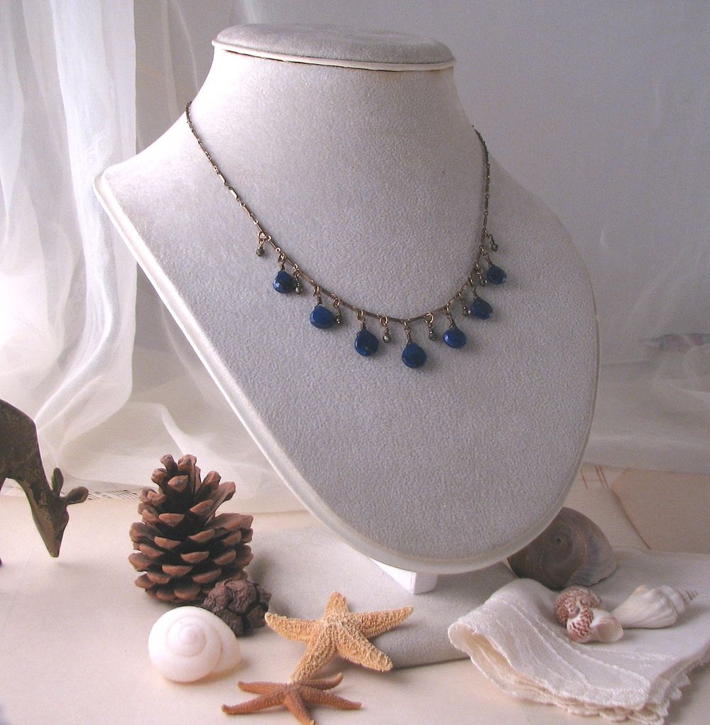 Lapis Jewelry rustic lapis lazuli and pyrite fringe necklace boho summer