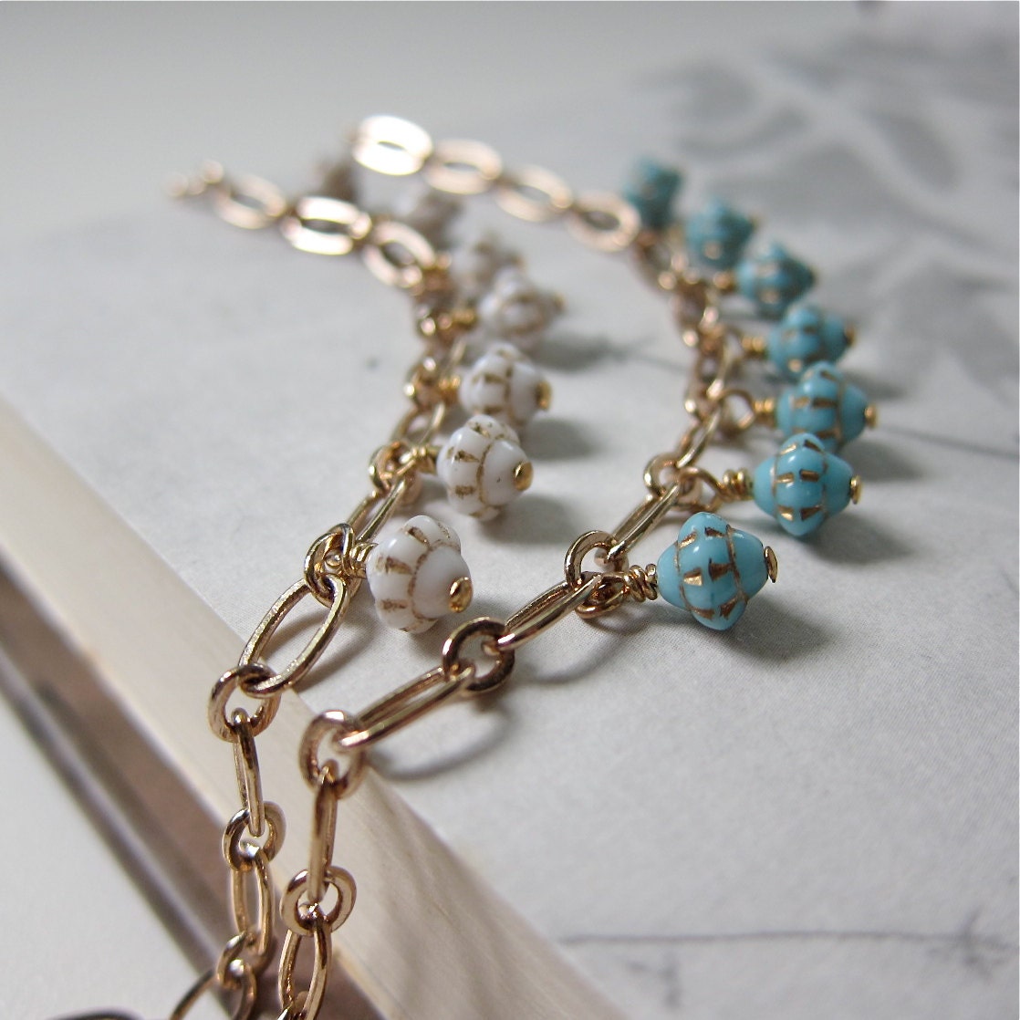 Vintage Glass Lantern Charm Bracelet in Rose Gold Chain (more colors)