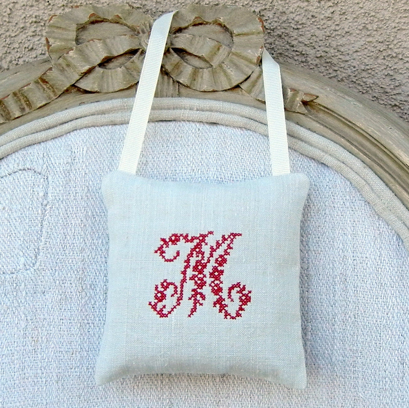 Antique Linen Square Sachet - Letter M