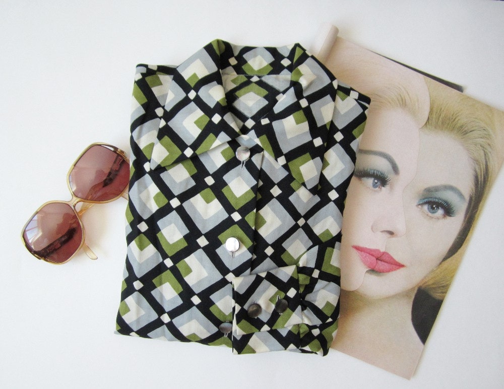 1960s Christian Dior Geometric Button Down Shirt