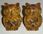 Cottage Chic Owl Mustard Yellow Distressed Cast Iron Drawer Knob Pull Knobs Set of 2