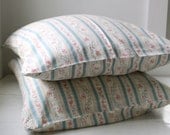 Sale / vintage 1940s pillow cases. Set of 2. Blue stripe, floral, zipper covers. Rustic home decor  / the ROSEHIP TEA pillow ticks