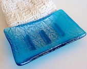 Turquoise and Silver Glass Soap Dish