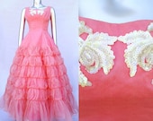 1950s Pink Sequin Party Gown SM/MED