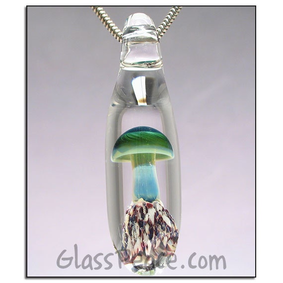 Glass Mushroom Pendant lampwork focal shroom bead - Glass Peace glass jewelry (5265)