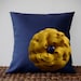 Mustard Yellow Flower Pillow in Navy Blue Linen - 16" DESIGNER PILLOW COVER Retro Button Accent by JillianReneDecor Spring Home Decor