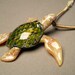 Tide pool Series Green Glass SeaTurtle pendant  with tan adjustable  choker
