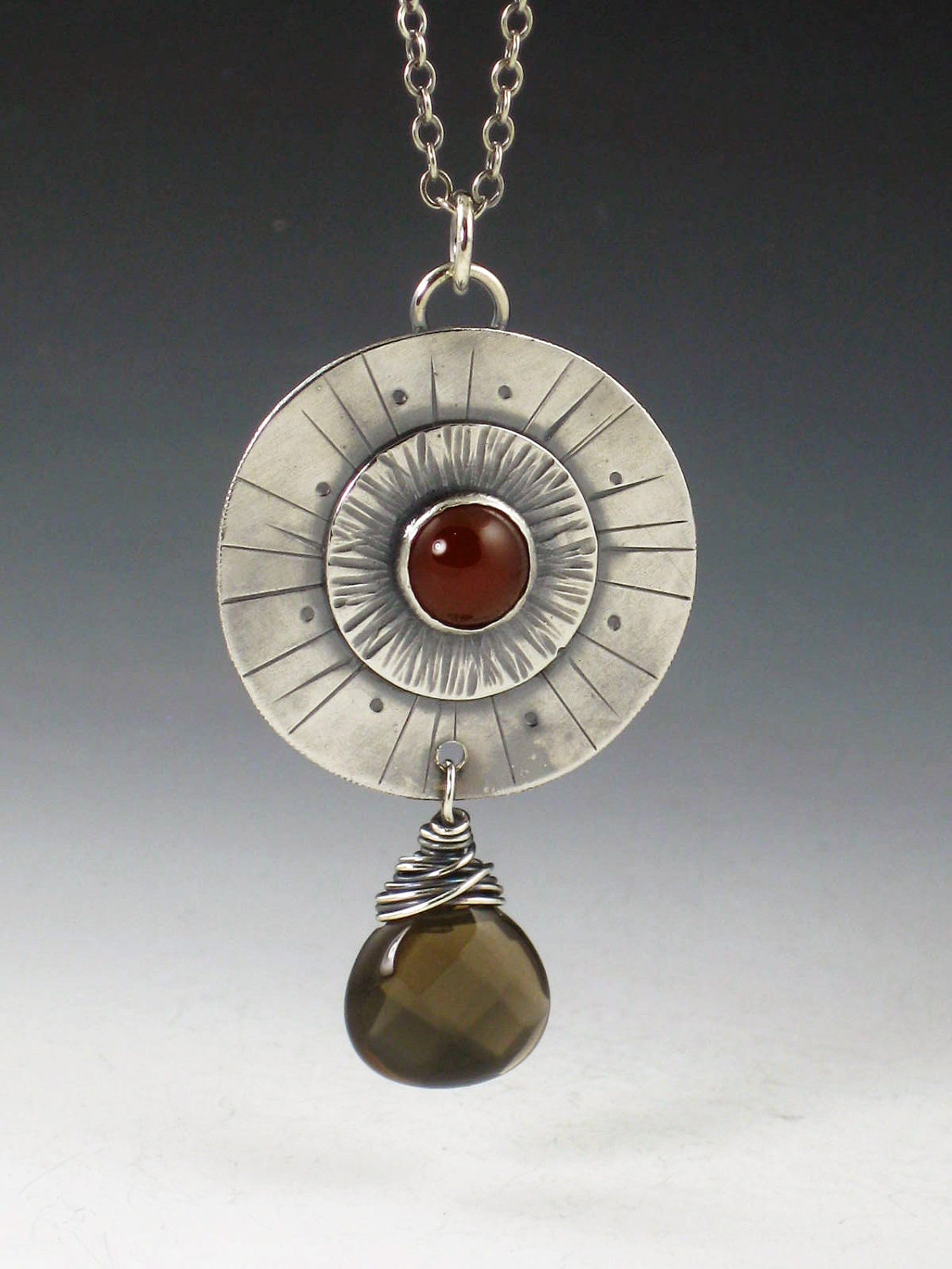 Carnelian and Smoky Quartz Sunburst Necklace