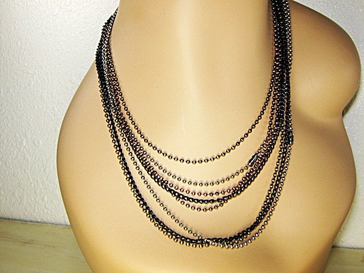 Mixed Metals - Ball Chain Necklace - Multi Layered