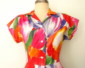 Floral Dress // 1980s Sun Dress // BRIGHT TULIPS