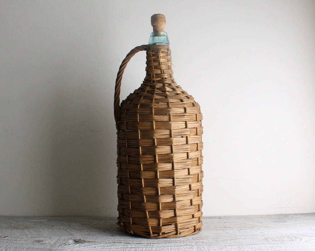 Vintage Wicker DemiJohn Bottle