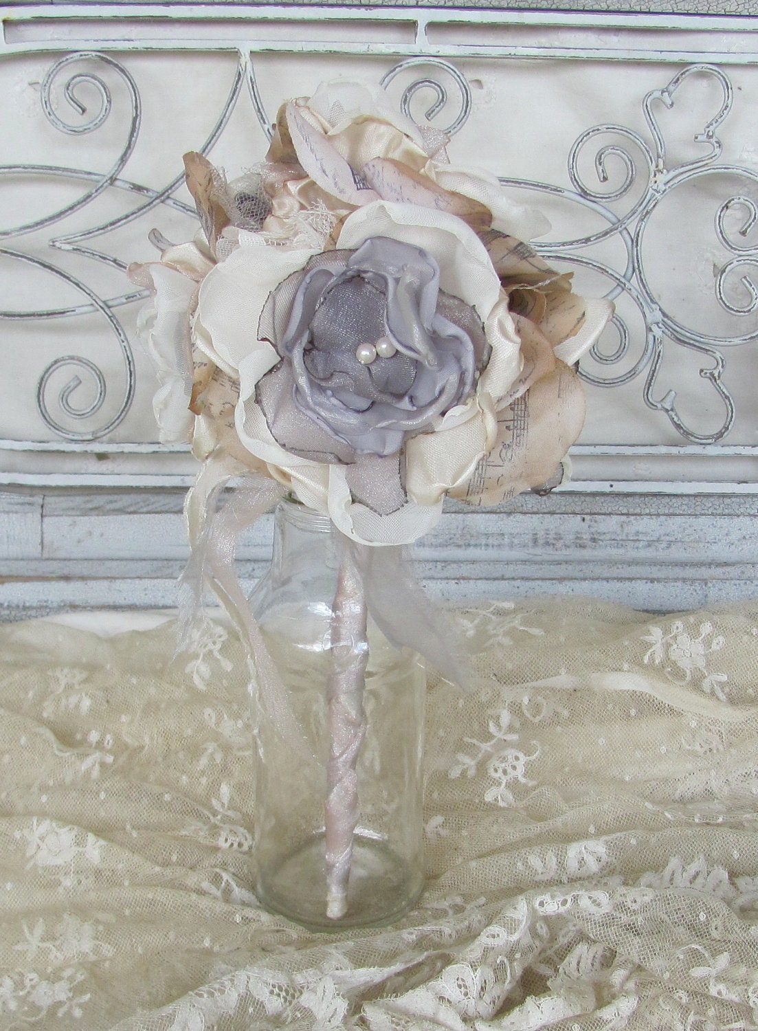 Wedding Bridesmaid  Bouquet or Toss Bouquet Small Fabric Flowers Custom Order any color
