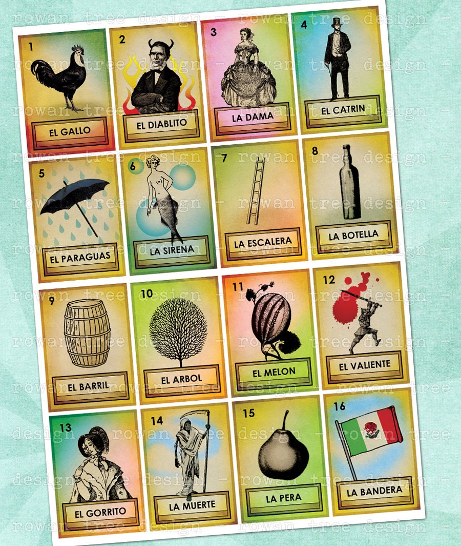 Loteria Cards Entire Set 54 Cards - 7 Digital Collage Sheets - Original Designs NEW LOOK - no. 0095