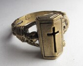 poison ring STEAMPUNK COFFIN RING bronze version with hinged lid size 9