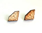 Wood Diamond Post Earrings