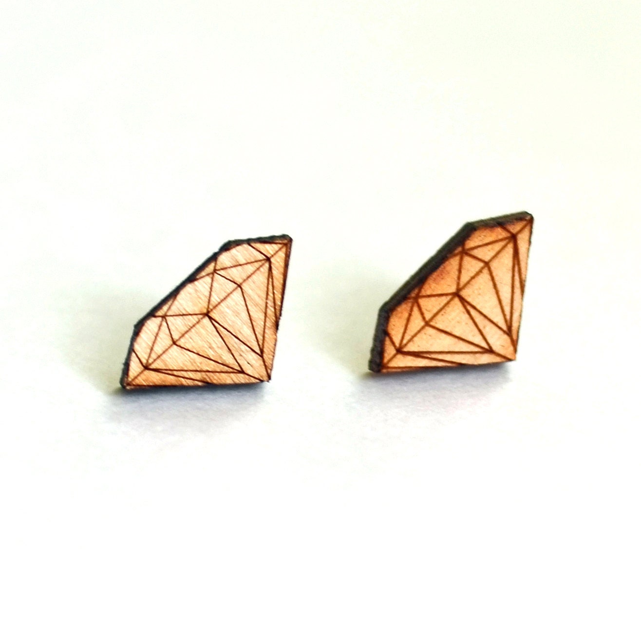 Wood Diamond Post Earrings