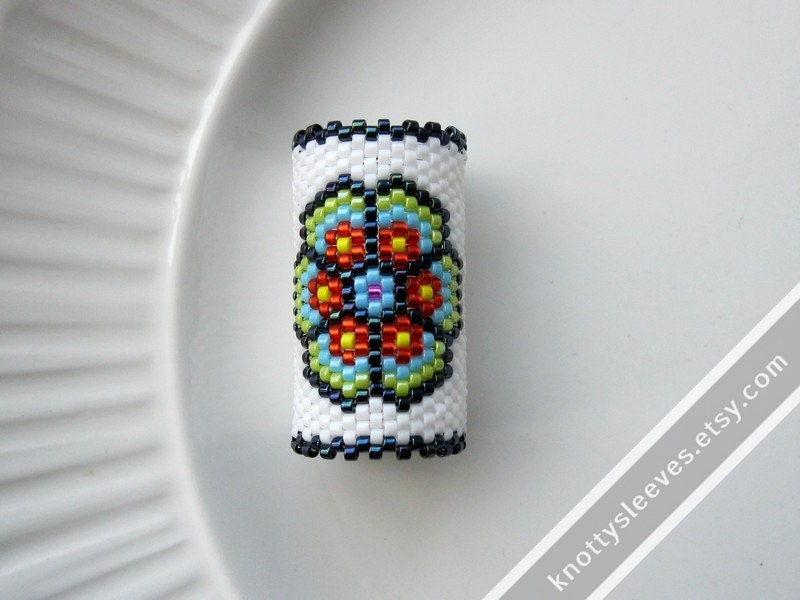 Dreadlock Bead - Peyote Stitch Dread Sleeve - Flower Mandala 2