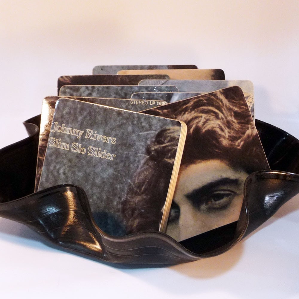 JOHNNY RIVERS - Album Cover Coasters with Record Bowl