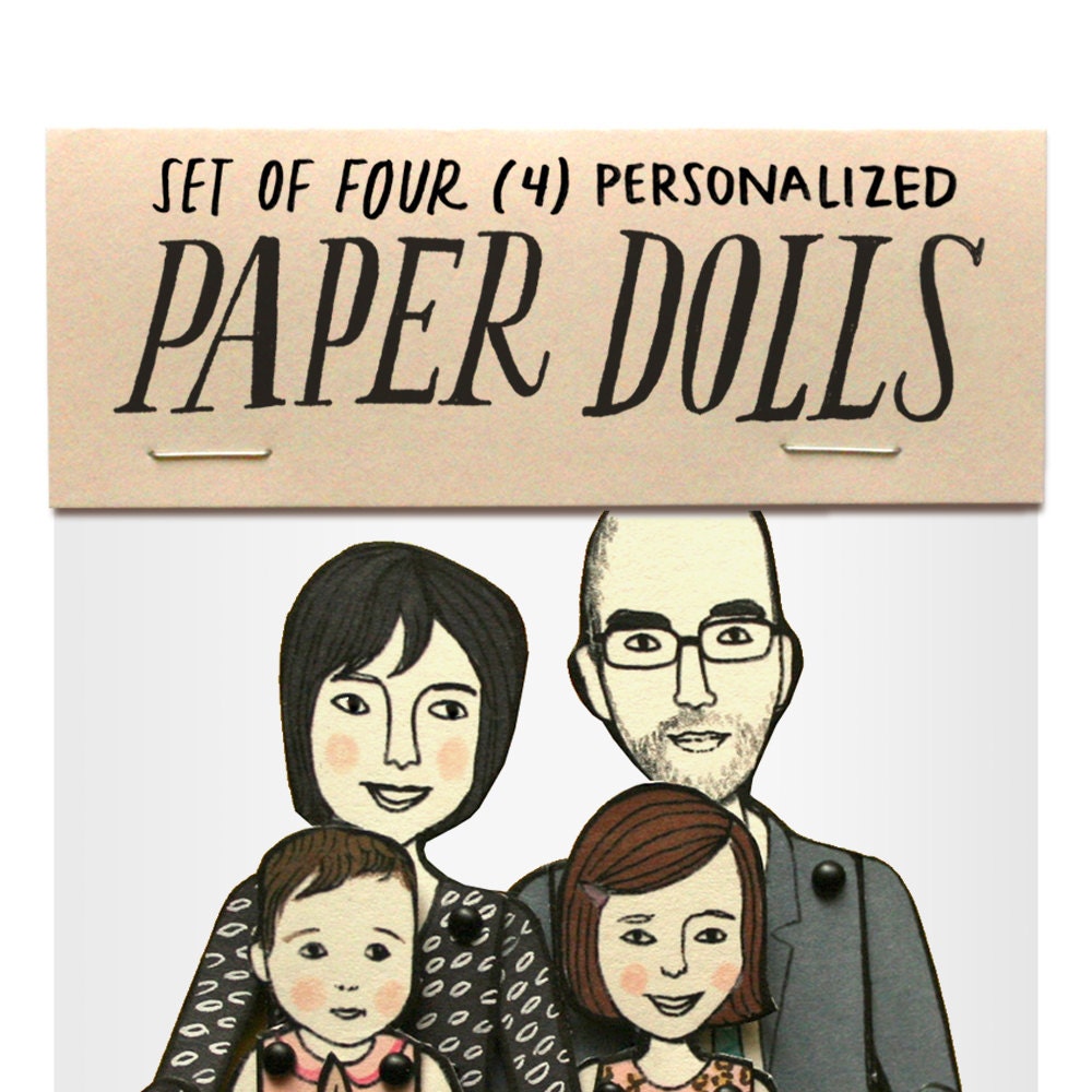 SET OF FOUR personalized paper dolls