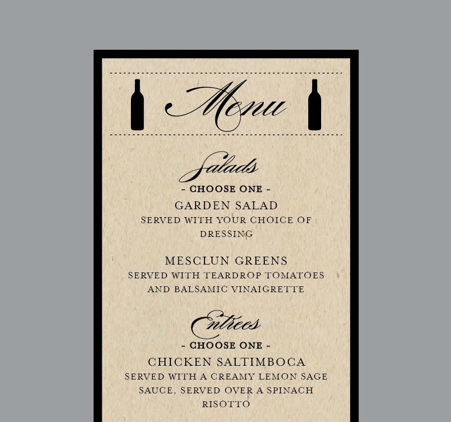Vintage Antique Edwardian Victorian Vineyard Wine Bottle Layered Wedding Reception Menus